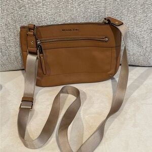 Michael Kors Camel Pebbled Leather Crossbody with Canvas Strap